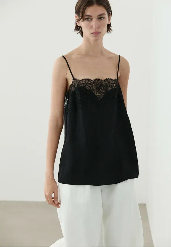 Топ кружевной Massimo Dutti, черный