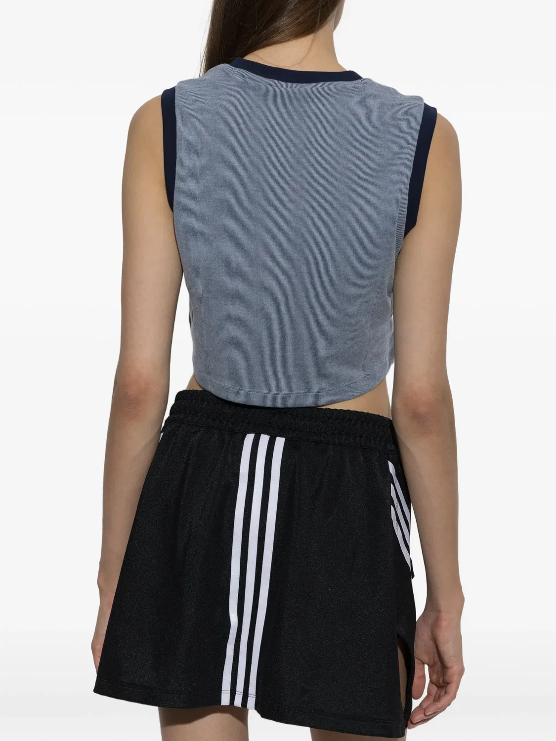 Топ в рубчик с вышивкой Trefoil Adidas, синий — фото 4