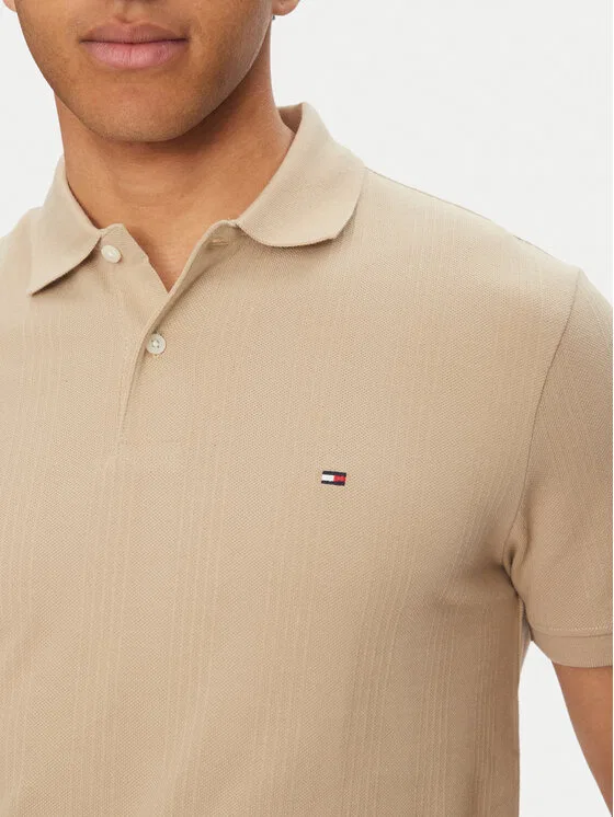 Поло regular fit Vertical Tommy Hilfiger, бежевый — фото 4