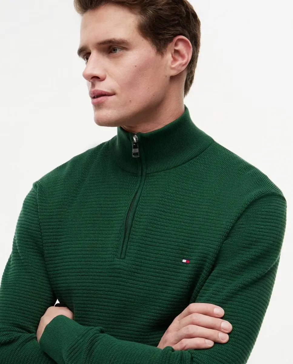 Мужской джемпер из органического хлопка с полузастежкой Tommy Hilfiger, Verde Oscuro — фото 3