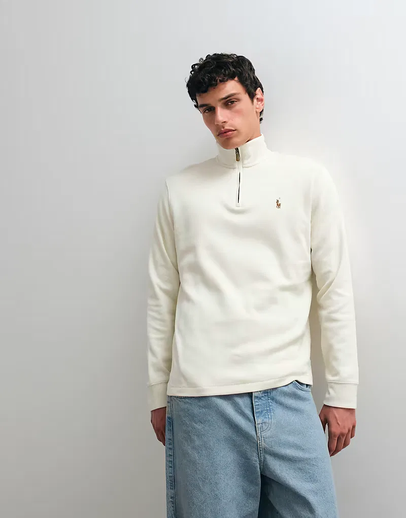 Джемпер Polo Ralph Lauren с логотипом Icon, в рубчик, на молнии, кремовый — фото 2