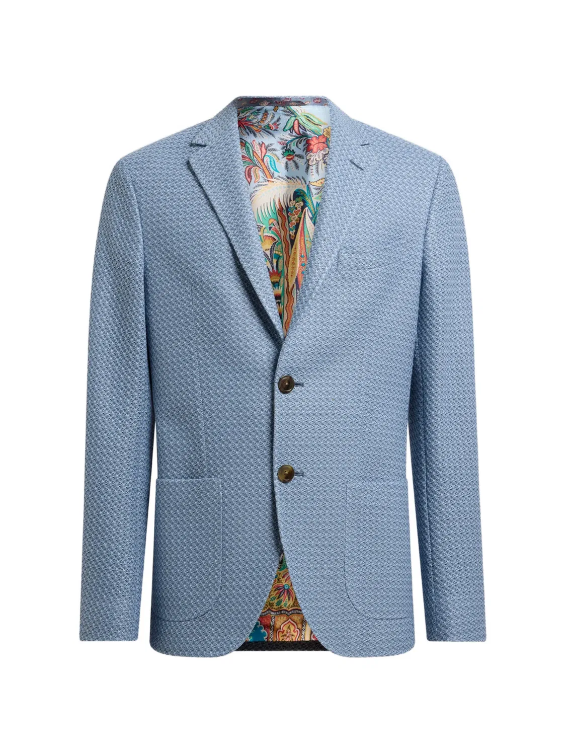 Однобортный хлопковый пиджак с микроузором ETRO, синий