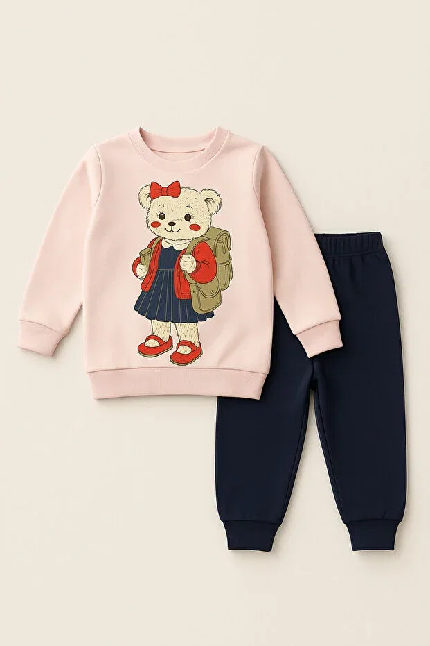 Детский комплект спортивного костюма для девочек с принтом Teddy Patterned Bony Socks, Pink
