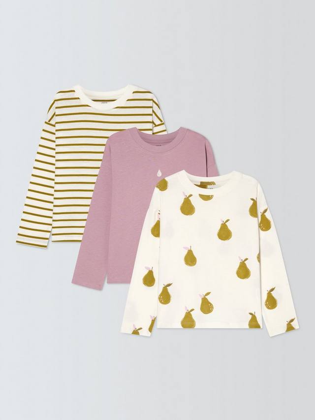 

Детская футболка с длинным рукавом в полоску и грушами John Lewis, Pack of 3, Green, Purple
