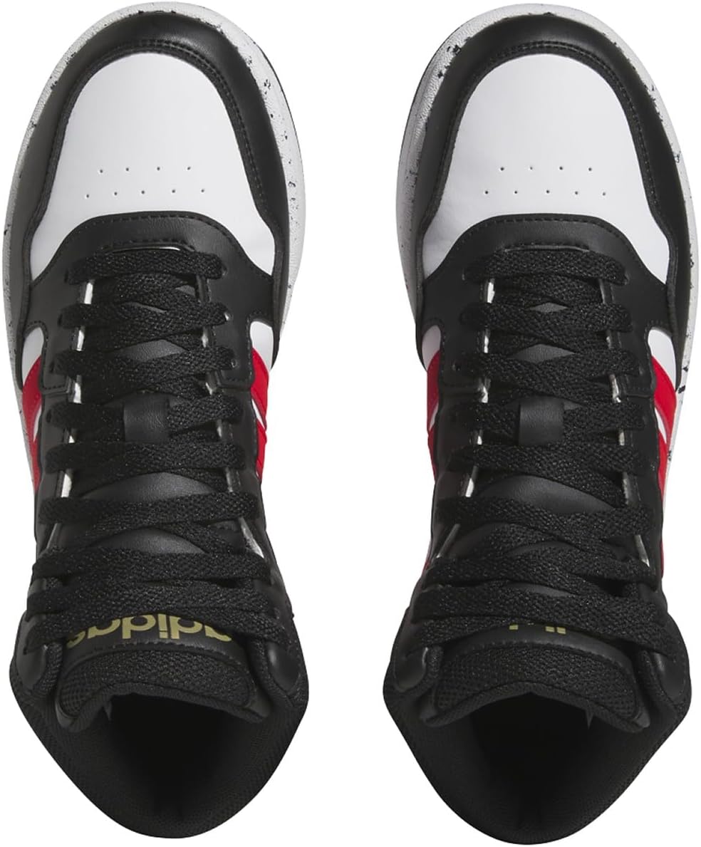 Детские кроссовки Adidas для девочек, средняя высота, застежка на липучке, белый/черный/красный/ярко-красный — фото 2
