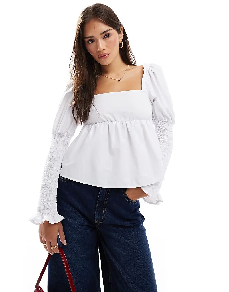 

Топ с присборенными рукавами белого цвета ASOS DESIGN