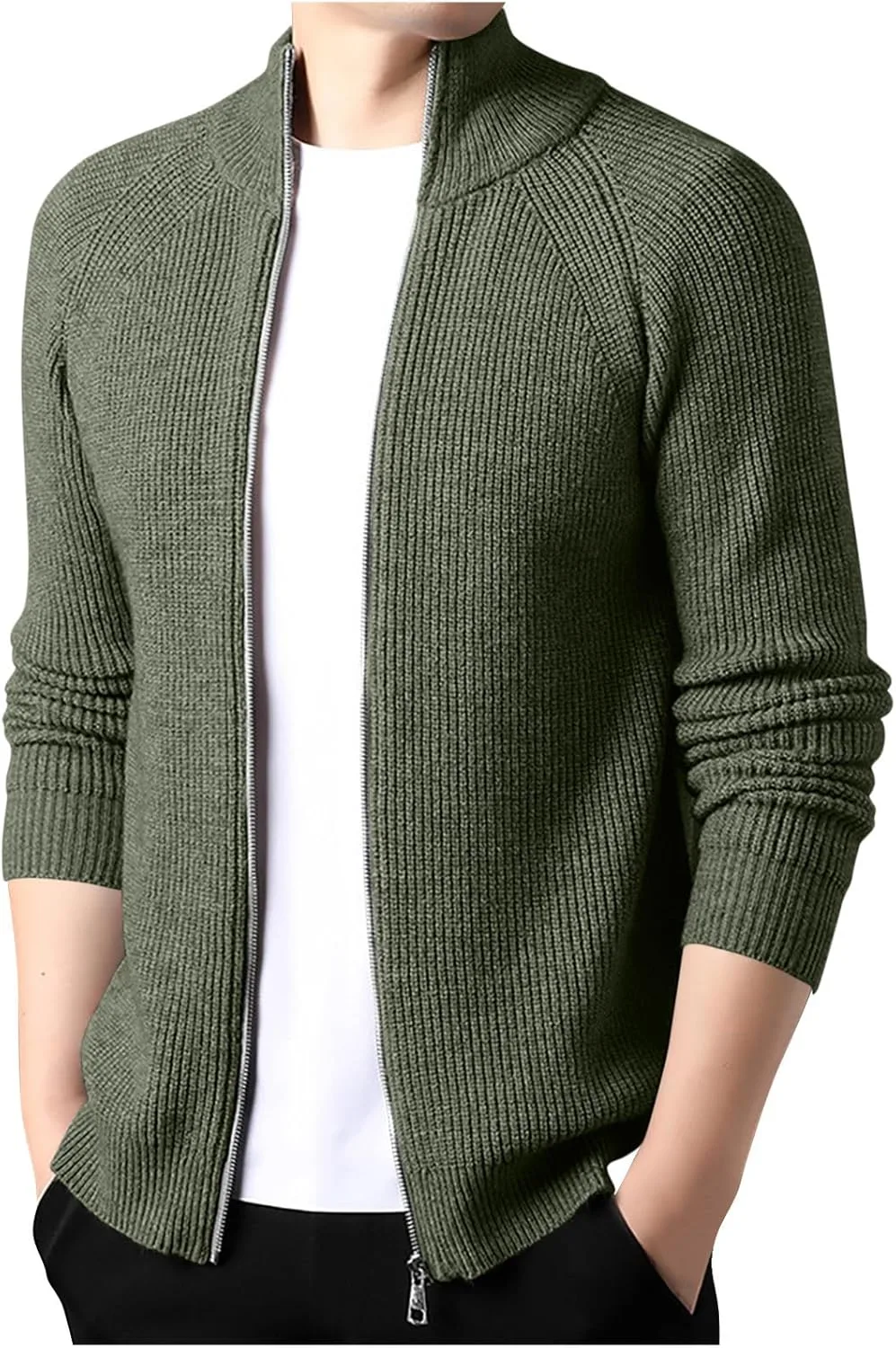 

Мужской кардиган с воротником стойкой на молнии, slim fit, для осени и зимы