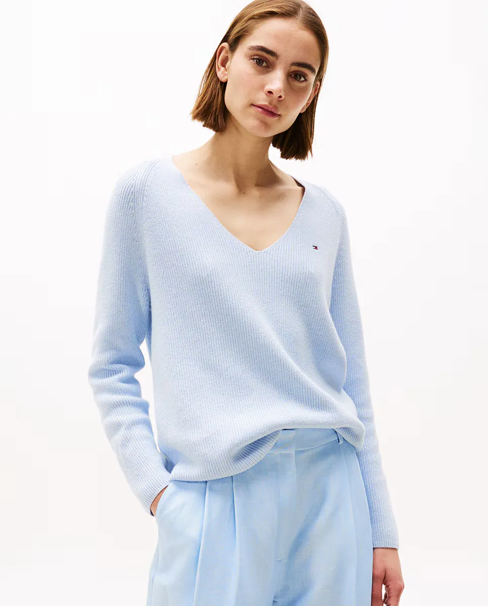 

Женский свитер с V-образным вырезом и длинными рукавами Tommy Hilfiger, светло-голубой