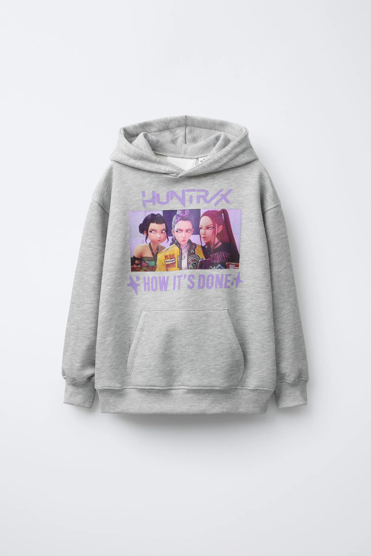 Kpop demon hunters netflix print hoodie Zara, серый