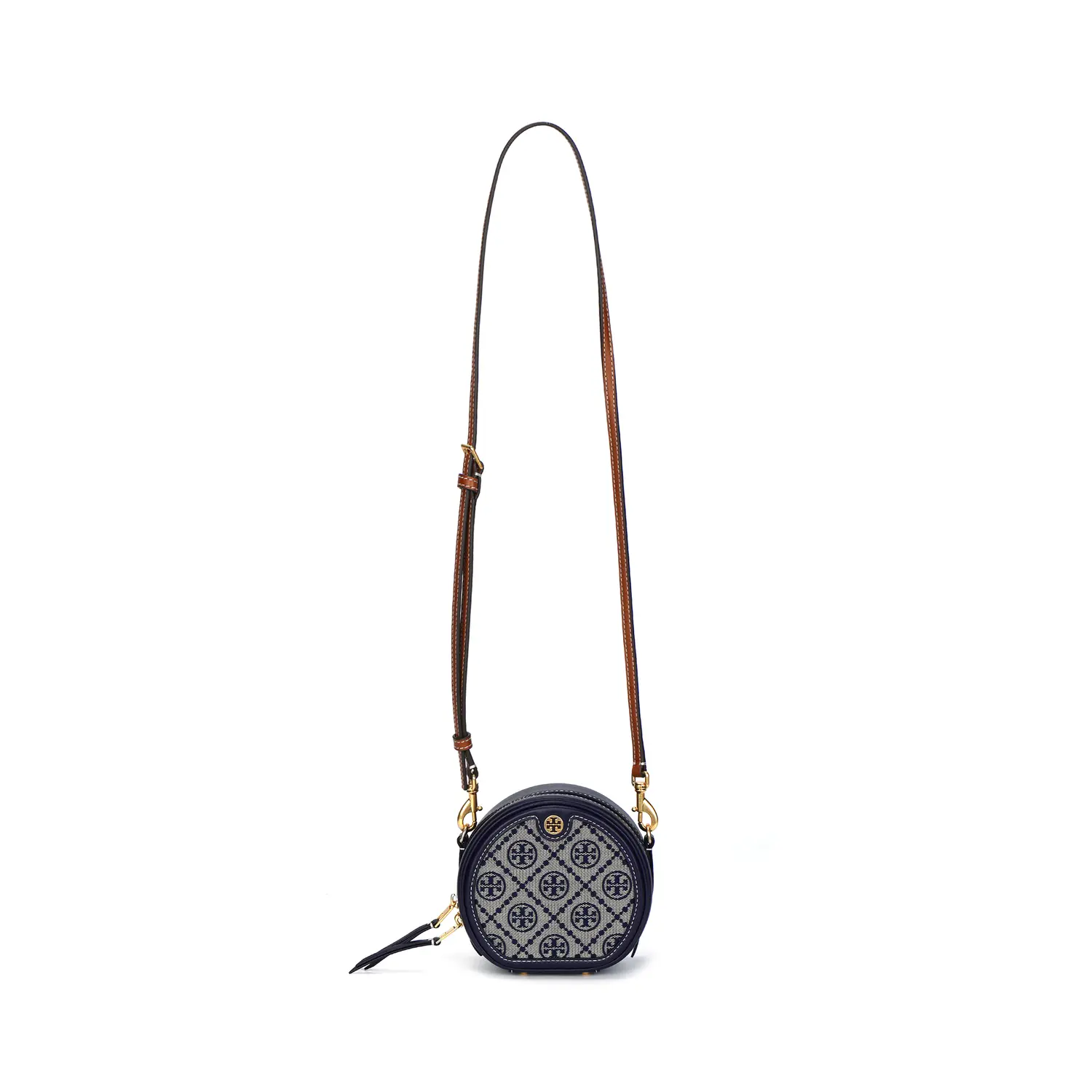 

TORY BURCH Монограмма Жаккард Кожаная Круглая Сумка Мини Женская Морской Синий