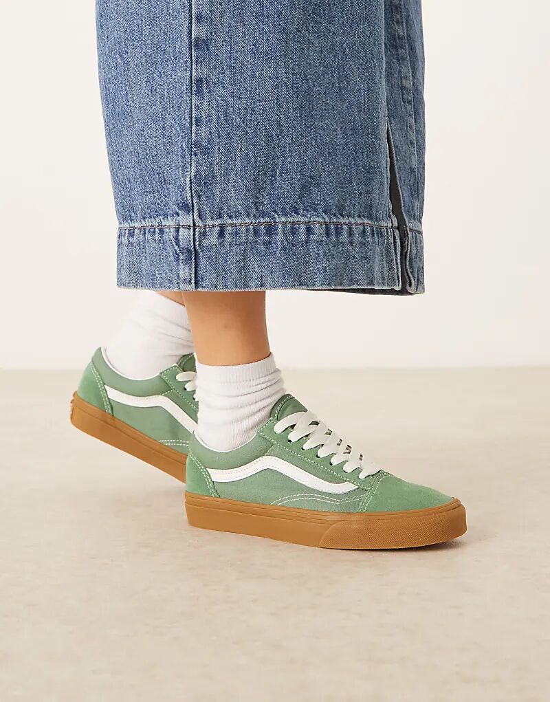 Кроссовки Vans Old Skool зеленого цвета с резиновой подошвой