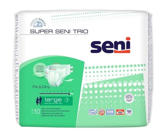 

Большие 100-150 см, подгузники-штанишки, 10 шт. Seni Super Trio
