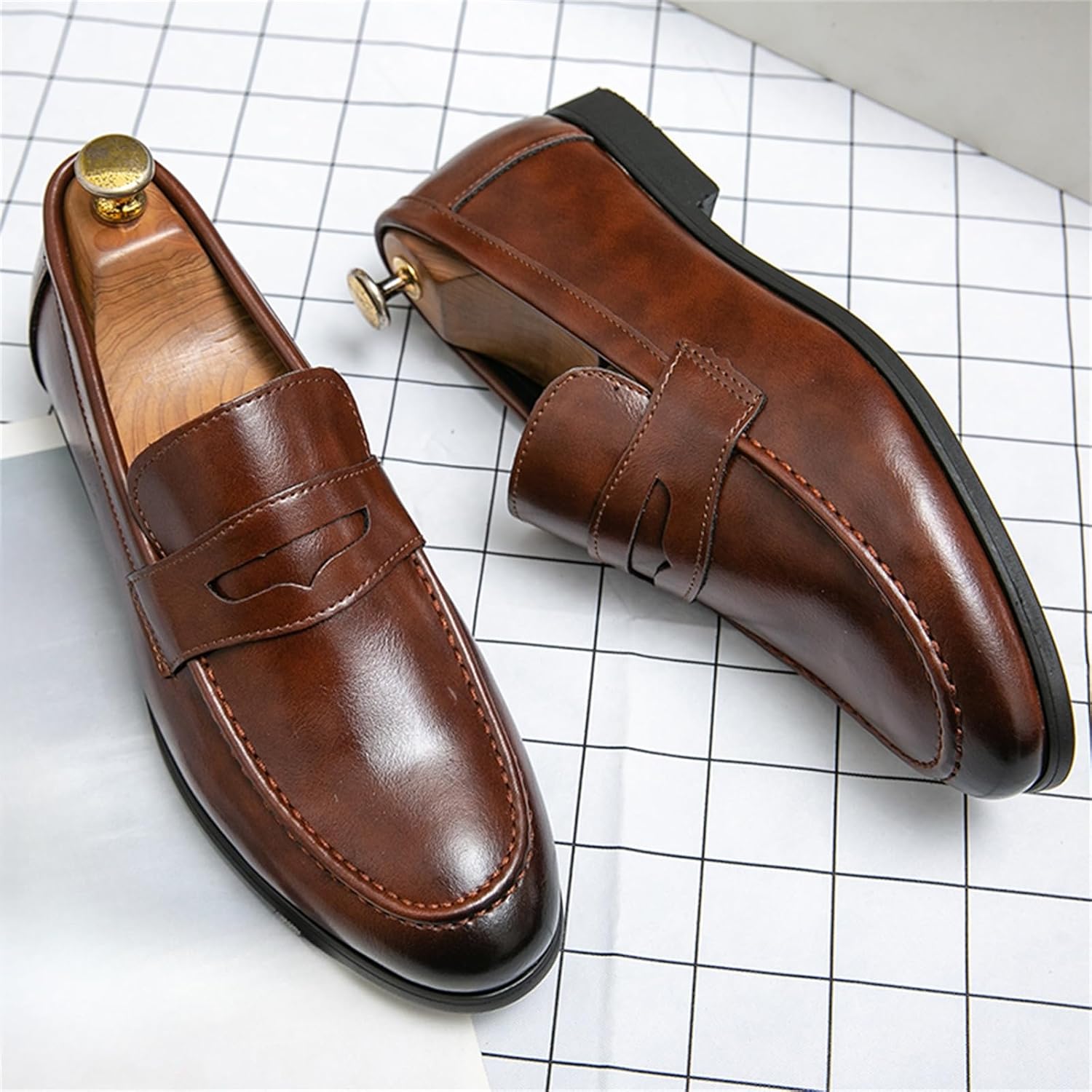 Мужские кожаные классические слипоны Penny Dress Loafers, повседневные Tixewsjh, коричневый — фото 2