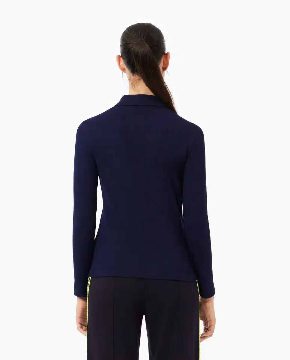 Поло Lacoste Azul Oscuro с длинным рукавом, хлопковое пике, темно-синий — фото 2