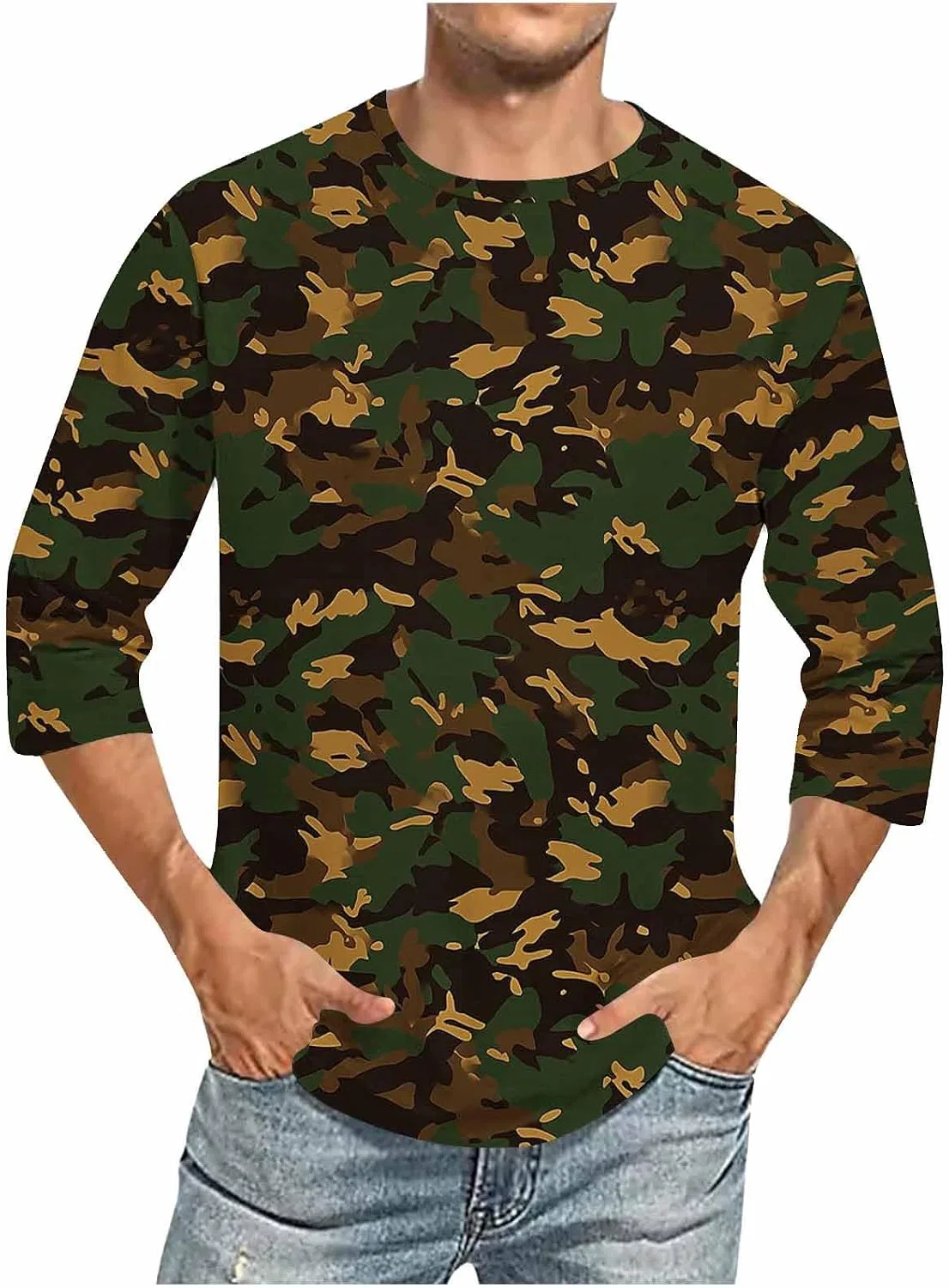Мужская футболка с 3/4 рукавом камуфляж, S-camouflage