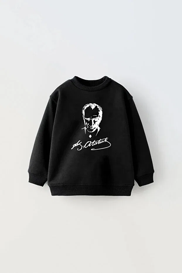 Детские свитшот для девочек с принтом Atatürk printed 3 thread fleece oversize children's sweatshirt C.C.L. Coccolin Kids Baby Clup, Black 2