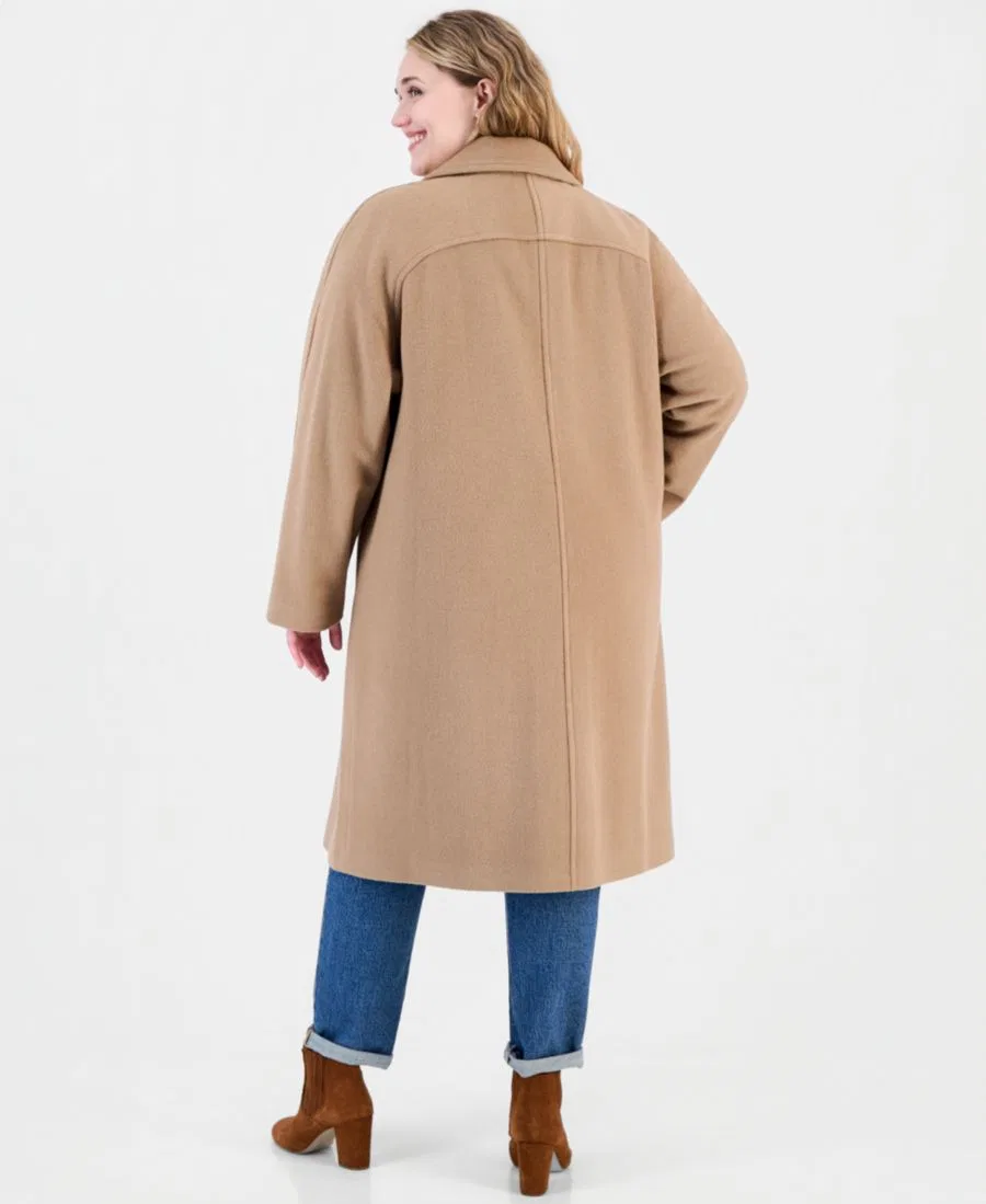 Пальто двубортное из шерстяной смеси с отложным воротником Calvin Klein, Camel — фото 2