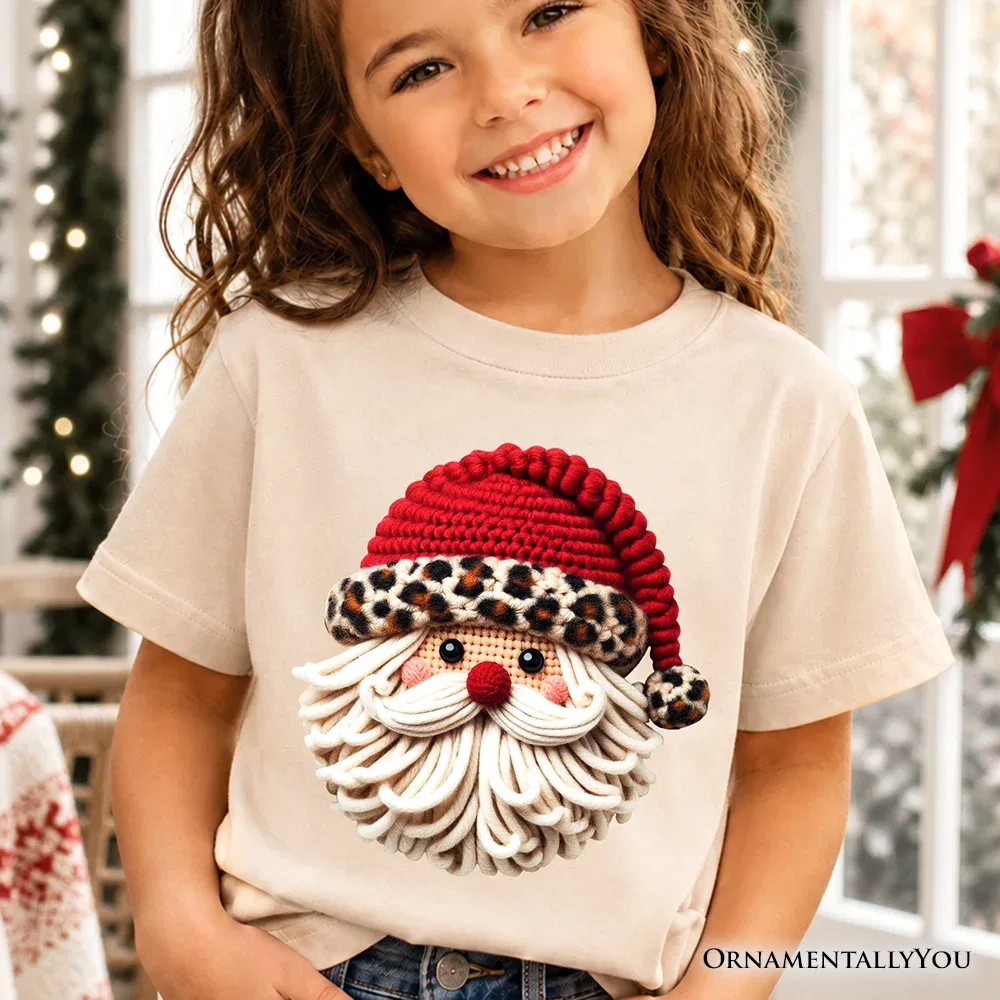 Детская футболка с принтом новогодней шапки Santa Leopard OrnamentallyYou, White — фото 2