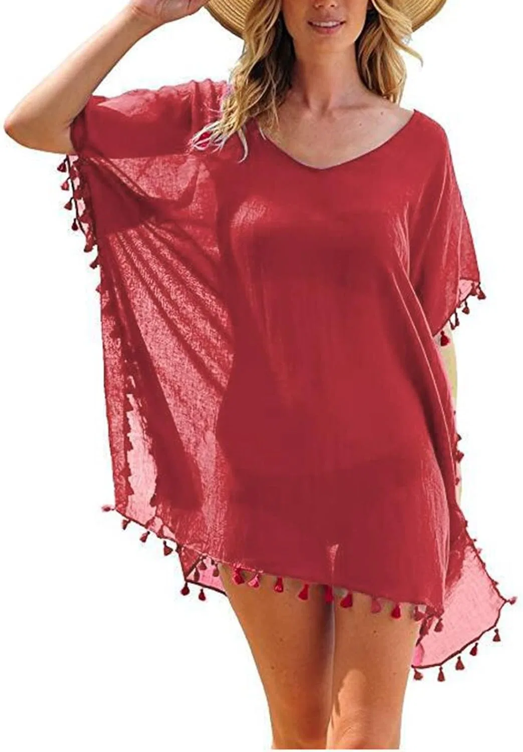 Женская пляжная накидка купальника Solid, Red