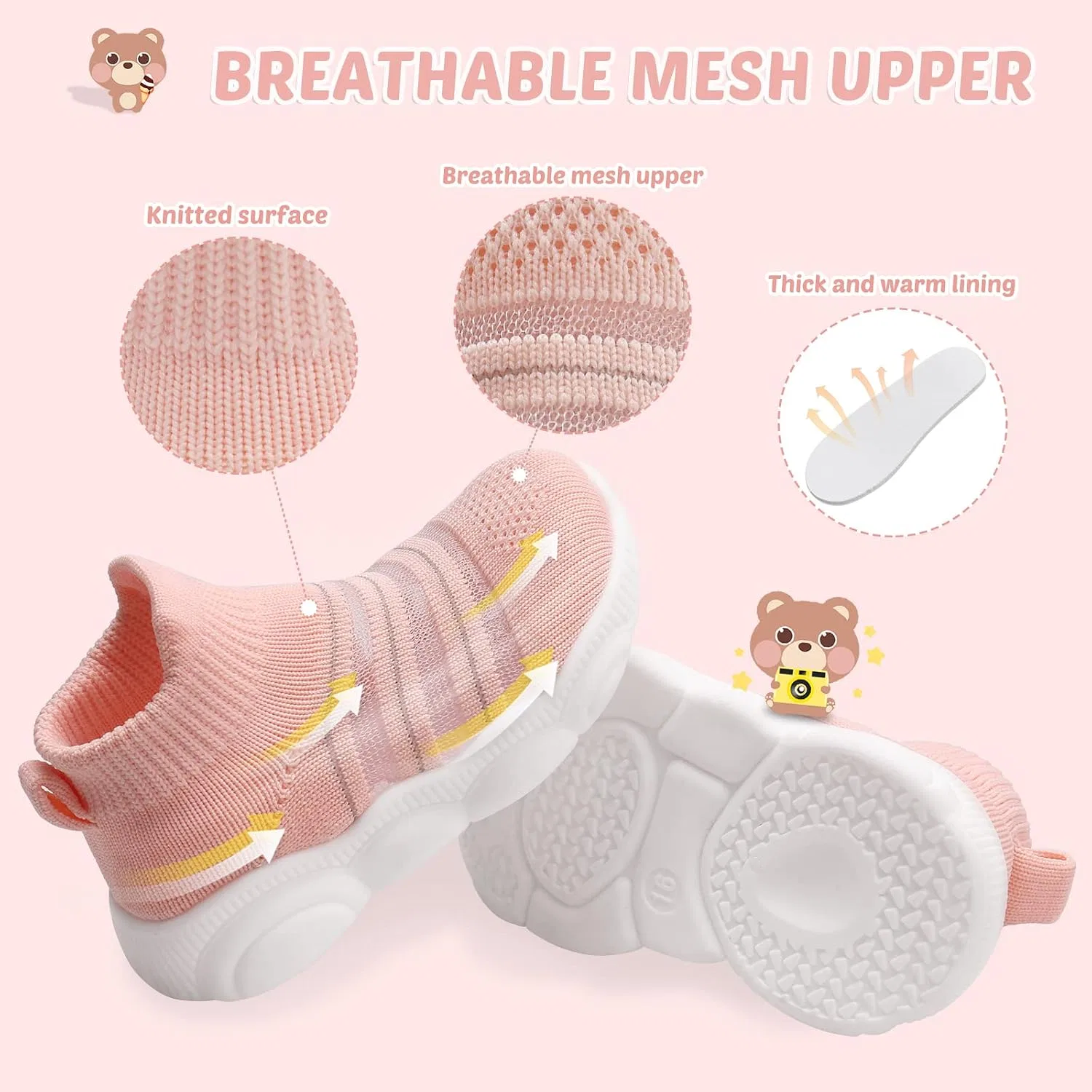 Детские кроссовки для девочек и мальчиков летние Charrost, Mesh Pink — фото 3