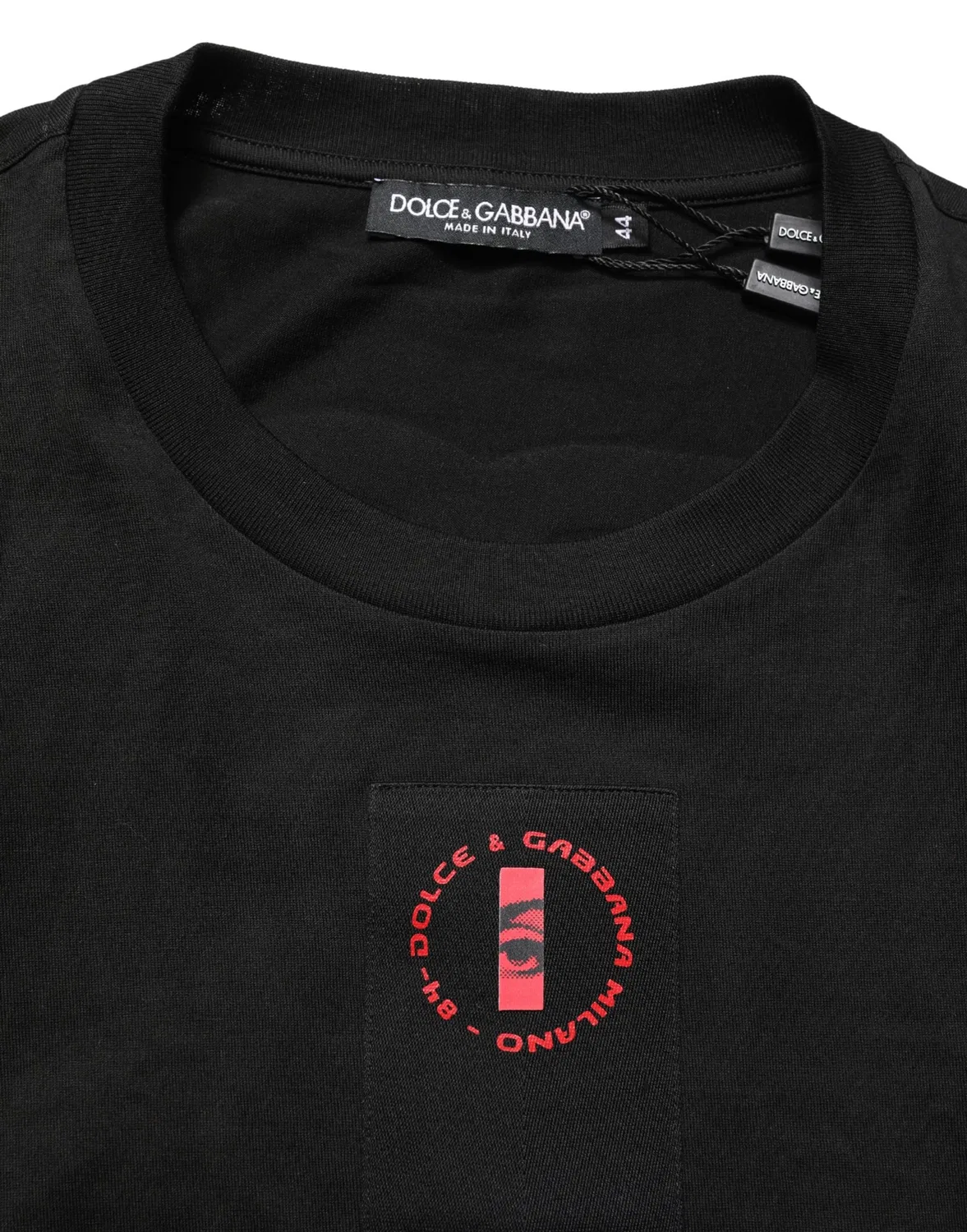 Мужская футболка с патчем-логотипом Black Cotton Jersey Logo Patch Crew Neck Dolce & Gabbana, Black
