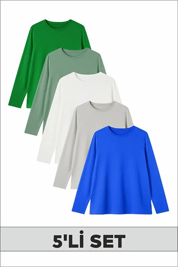 Детские свитшот с длинным рукавом комплект 5 шт Fyk Kids, Green-Mint-White-Gray-Blue