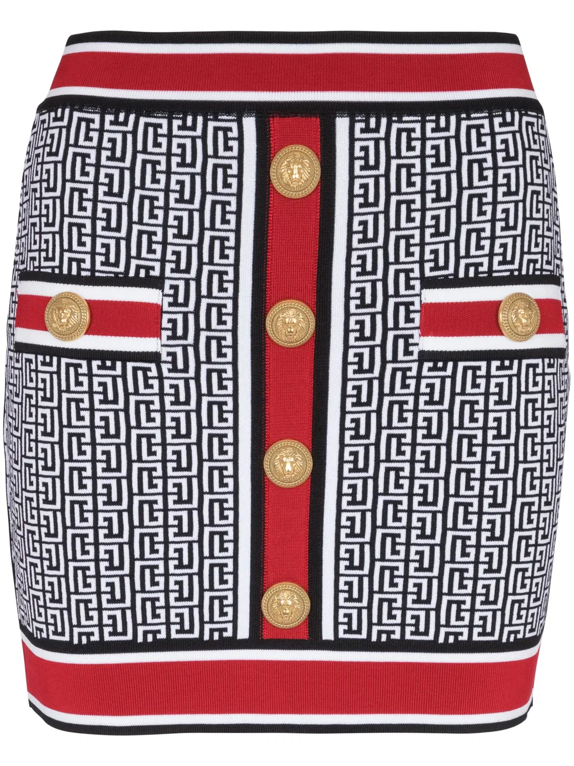 Миний Юбка с Монограммой Balmain, белый/черный/красный