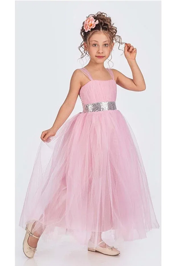 Детское платье для девочек с сатиновой отделкой Modest S.T. Sebat Tekstil, Pink