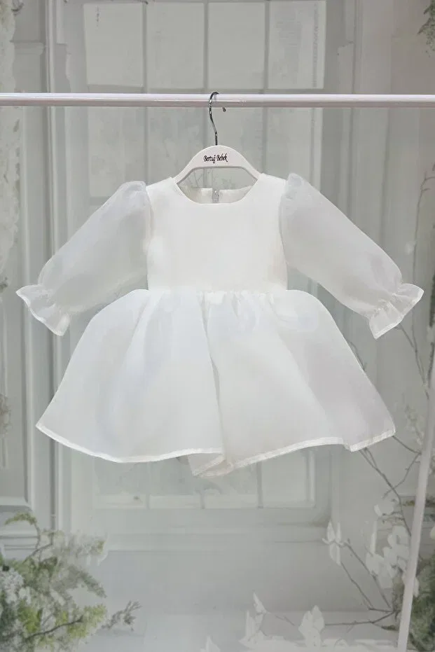 Детское платье-комбинезон для девочек из органзы Bertuğ Bebek, White