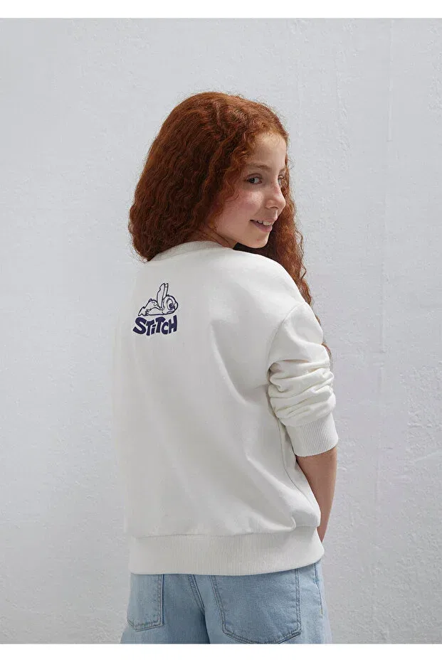 Детское худи для девочек с принтом Stitch Printed Mavi, Ecru — фото 3