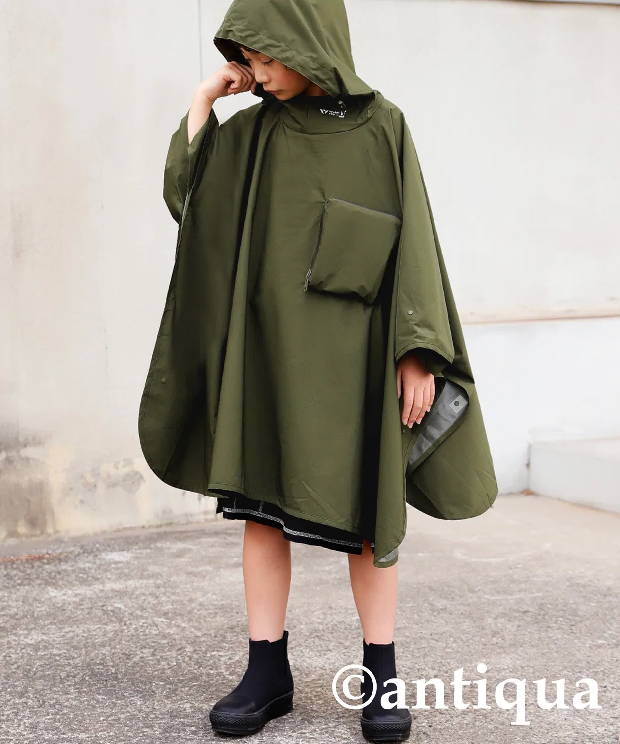 Детский дождевик-пончо с капюшоном, водоотталкивающий, с логотипом Antiqua, Khaki