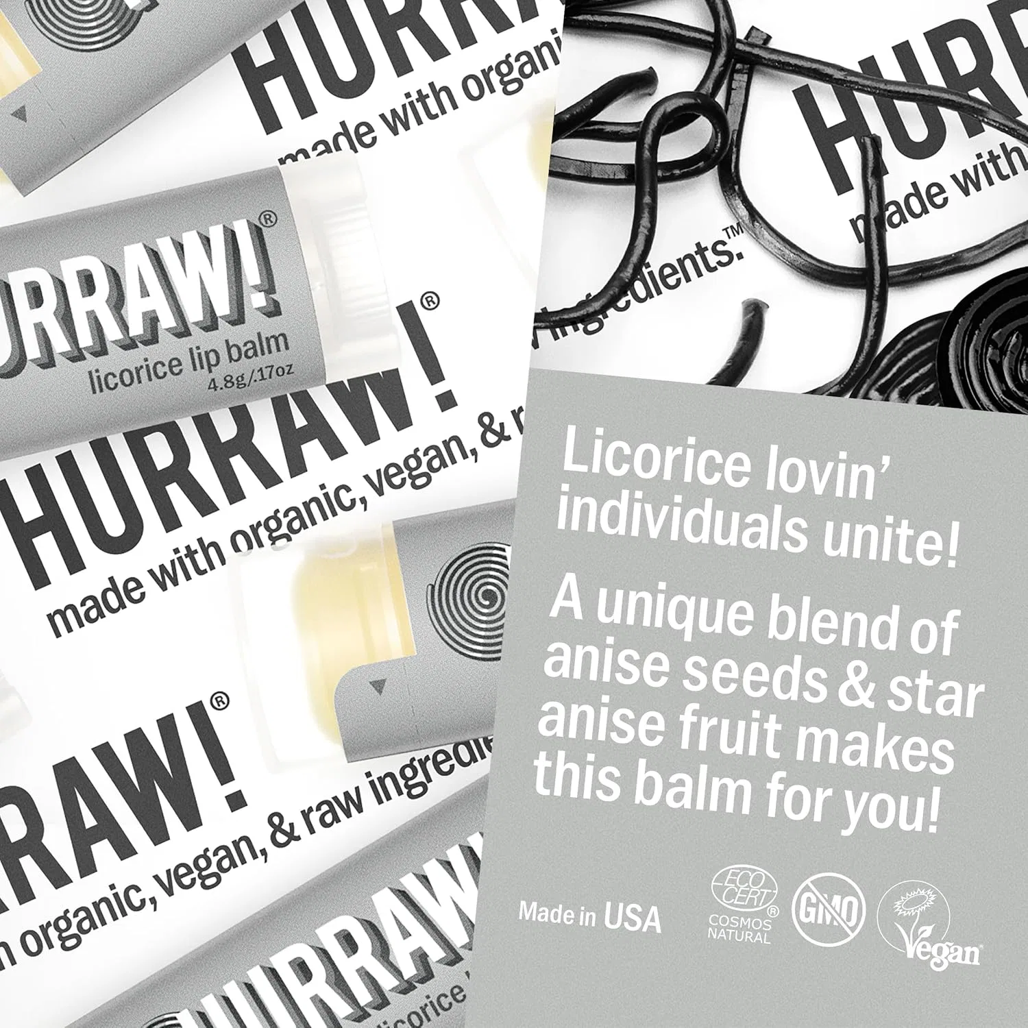 Бальзам для губ органический HURRAW! 4.3 г, Licorice — фото 3