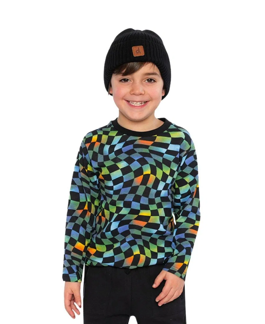 Детская футболка с длинным рукавом в клетку Deux par Deux, Blue Checkered Print — фото 2