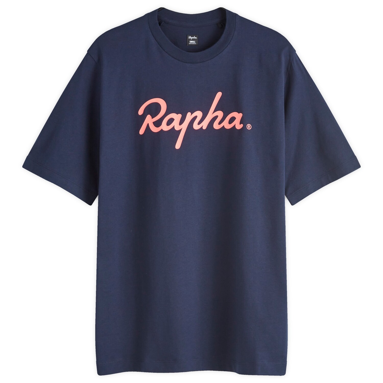 

Футболка Rapha Logo T-Shirt, цвет Dark Navy & Hi-Vis Pink