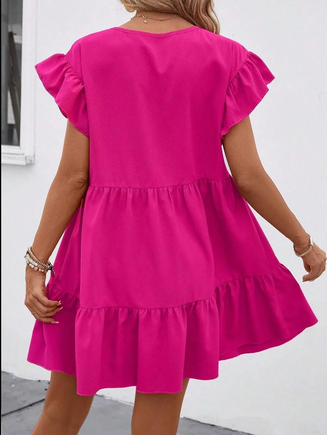Женское платье миди с воланами, свободного кроя, Hot Pink — фото 2