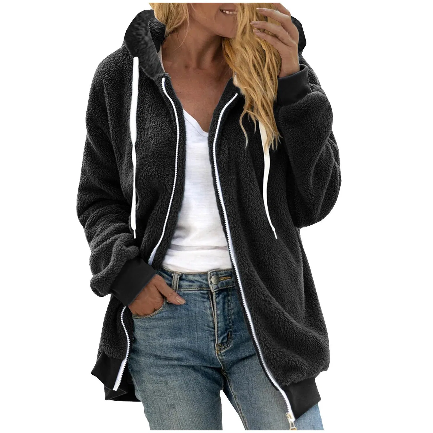 Женское пальто из флиса с принтом Teddy Fleece, 03 Nero