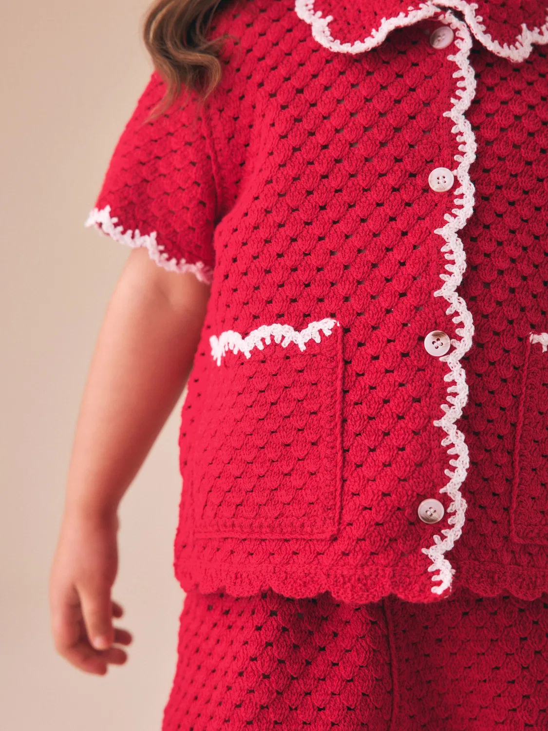 Комплект с ажурной отделкой, Red Scallop Edge Crochet Set Next, красный — фото 4