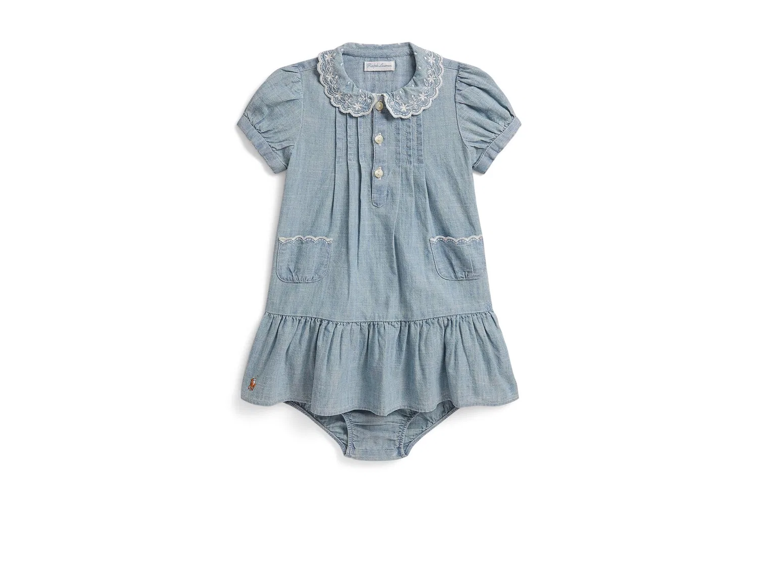 Платье и панталоны из хлопковой шамбре цвета индиго (для младенцев) Polo Ralph Lauren Kids, New Medium Wash