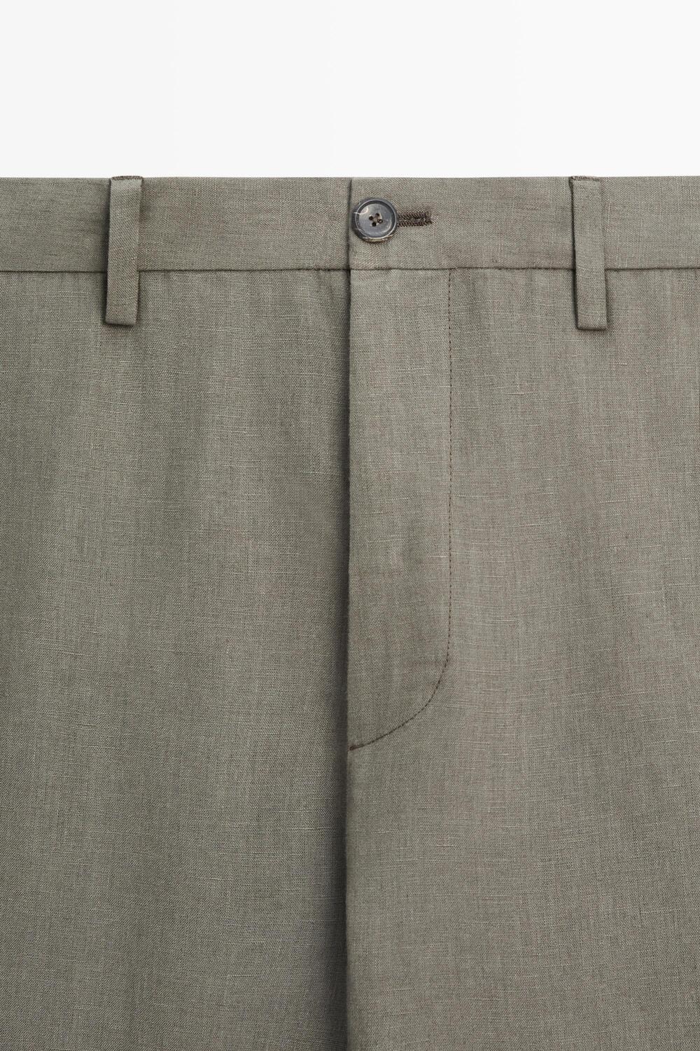 Брюки  Massimo Dutti 100% Linen Straight-leg, зеленый — фото 4