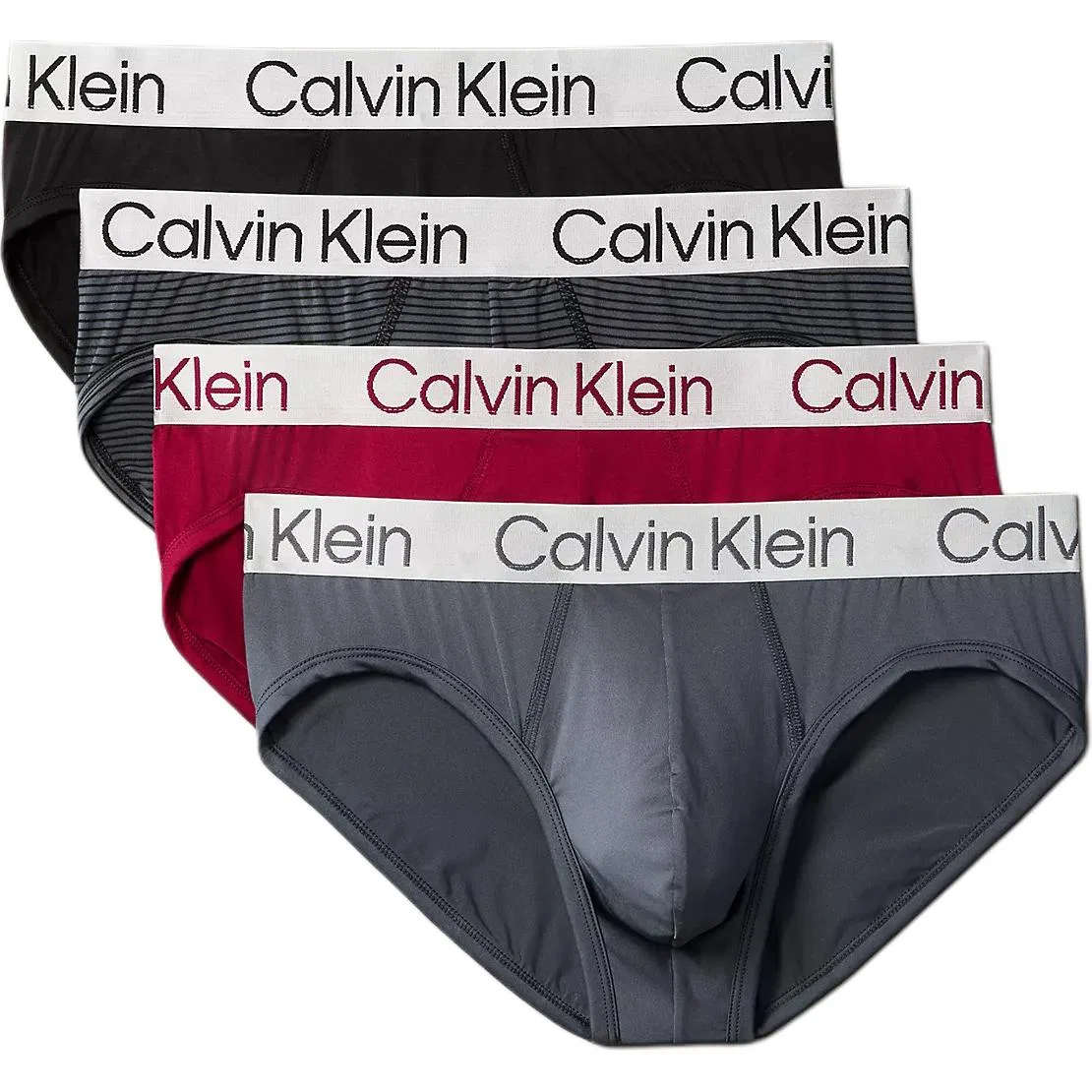 Мужские трусы-боксеры с принтом, комплект из 4 штук, Calvin Klein, Black/Stripes/Beet Red/Gray
