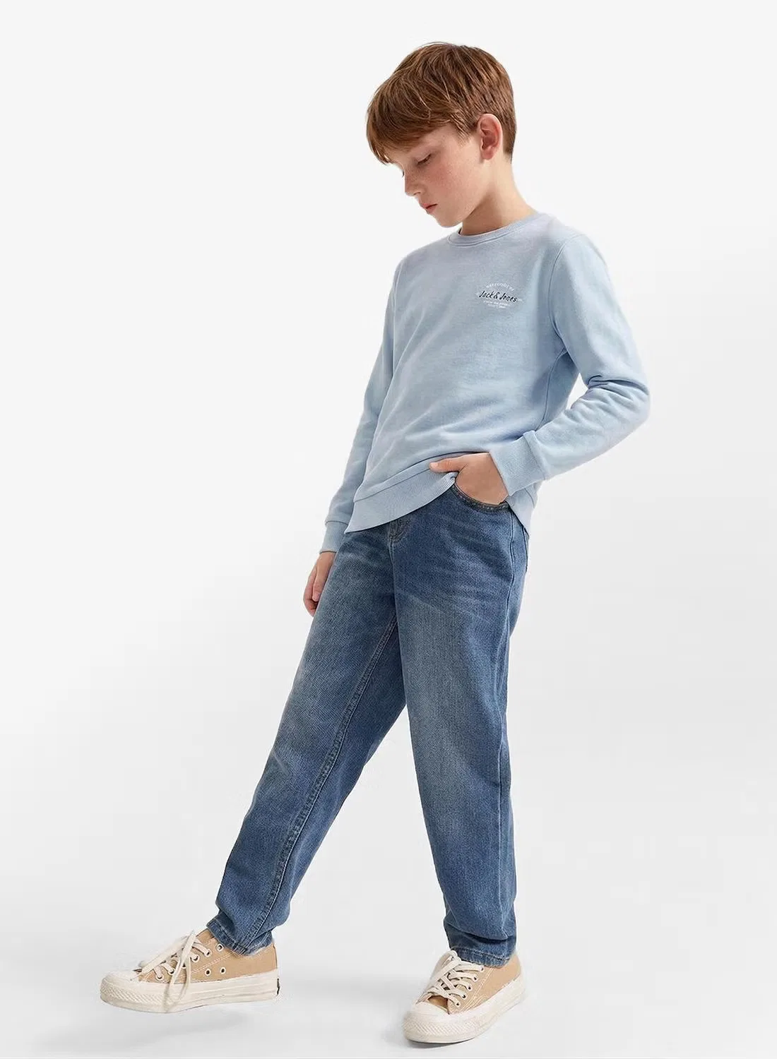 Свитшот с круглым выворотом jjbrandon Jack & Jones Junior, голубой — фото 4