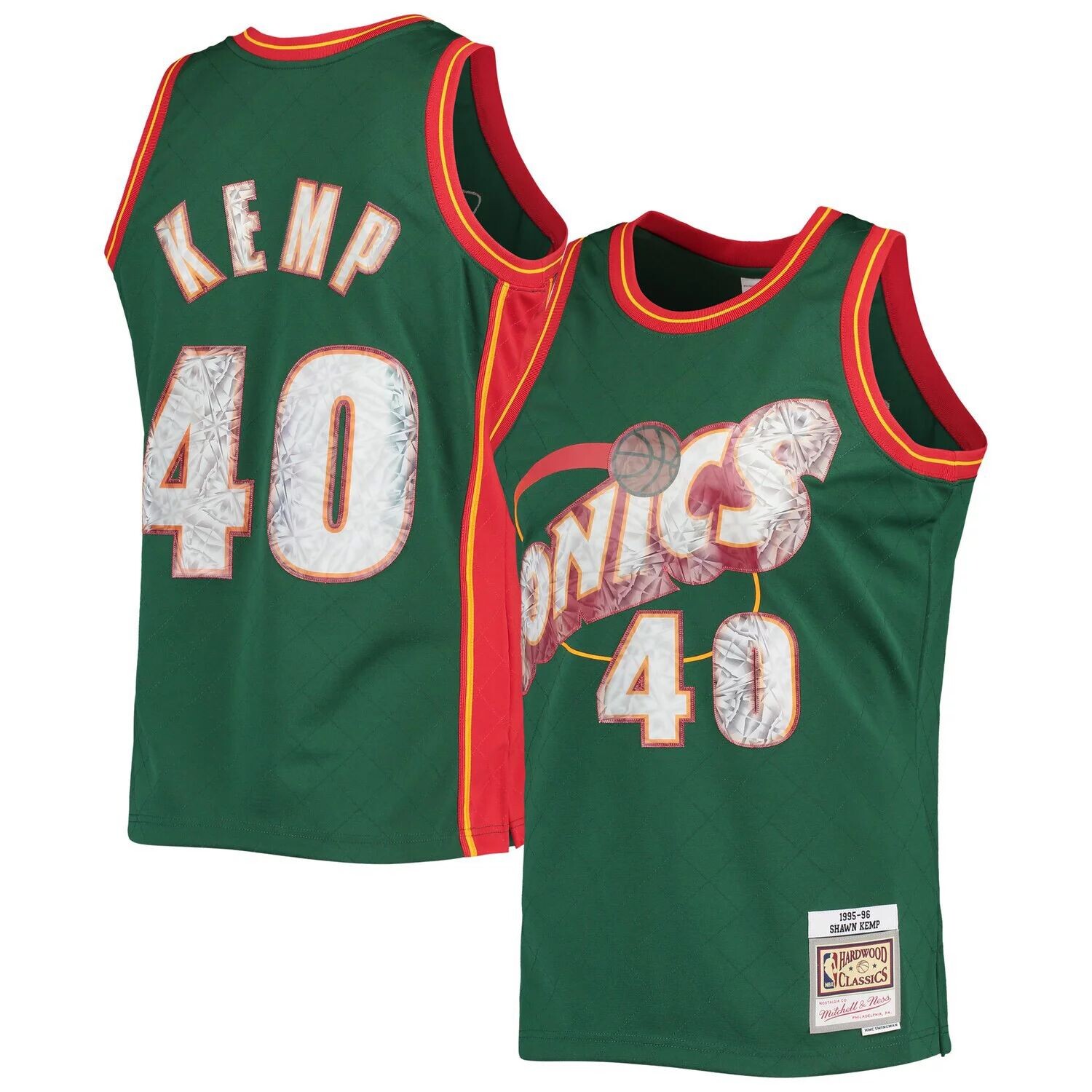 

Мужская майка Mitchell & Ness Shawn Kemp Green Seattle SuperSonics 1995-96 Hardwood Classics в честь 75-летия Diamond Swingman