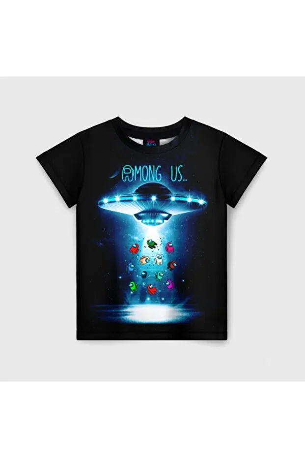 Детская футболка для мальчиков с принтом Among Us Printed New Model Children's T-Shirt Model175447 Galashop, Black