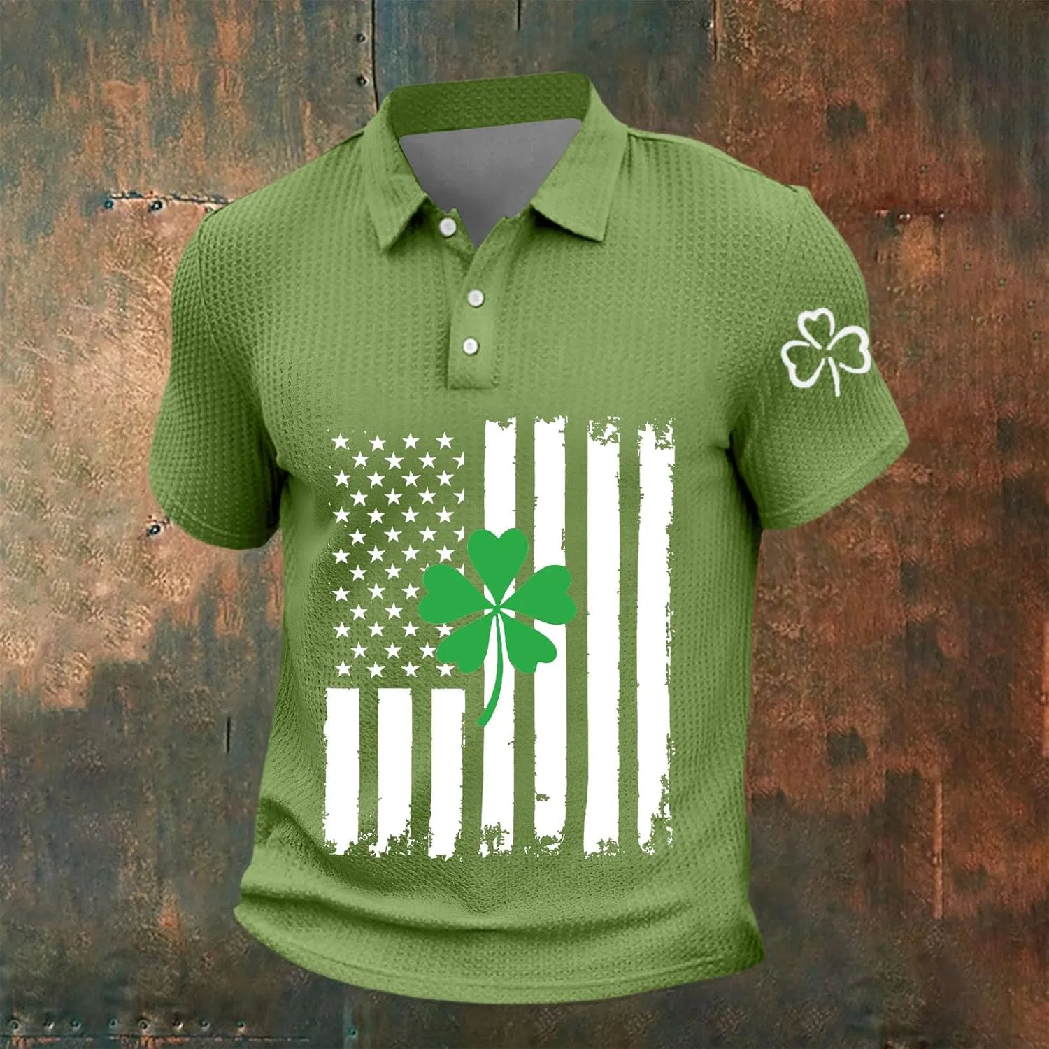 Мужская футболка поло с коротким рукавом для гольфа St Patricks Day, Army Green — фото 2
