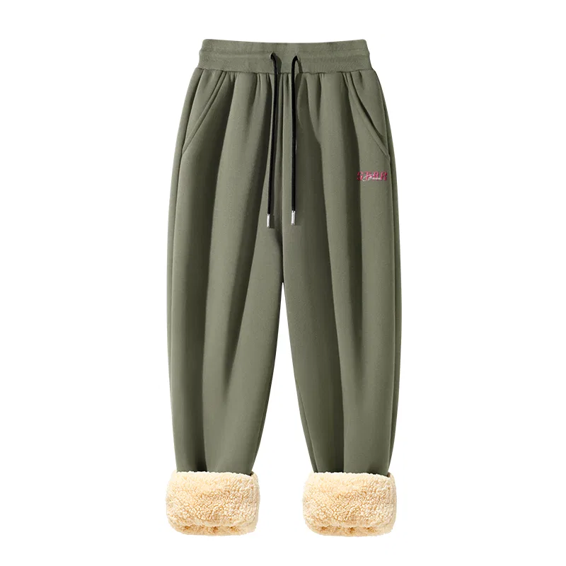 Детские повседневные брюки с манжетами из рифленого шерпа MINISO, Gray Green (Mb Purple Charm Sparkling Pants Logo)
