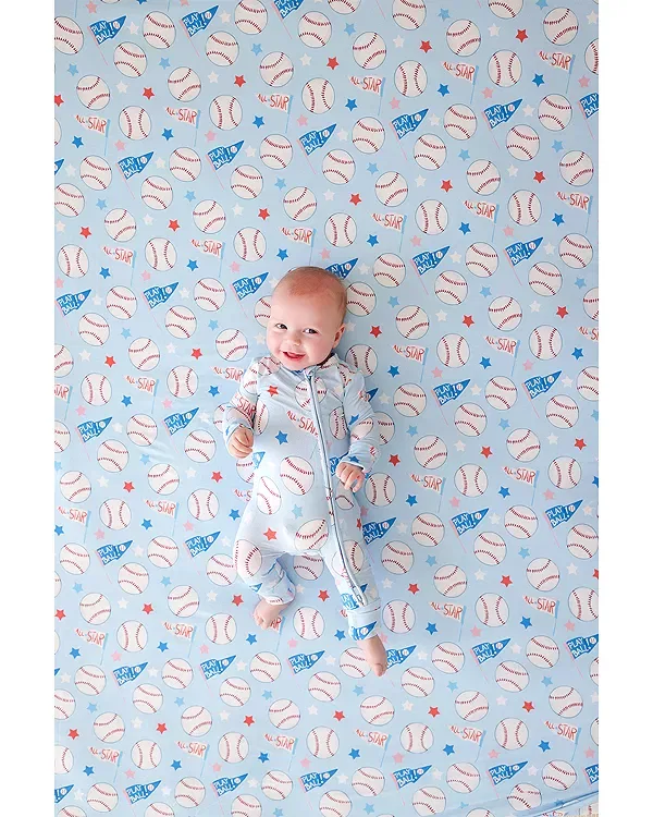 Детский комбинезон с принтом Play Ball Convertible One Piece Coverall Footie Posh Peanut, синий — фото 2