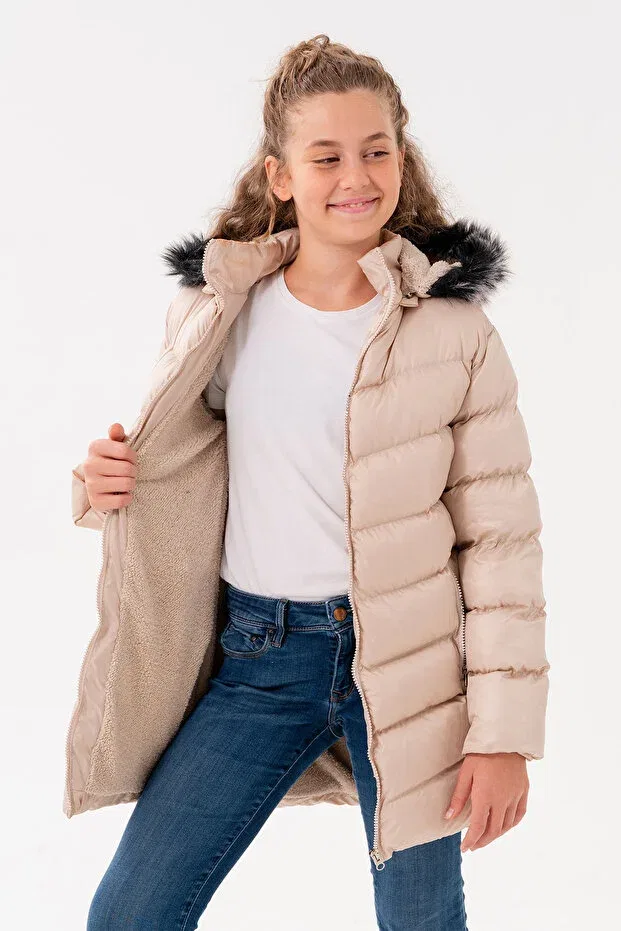 Детское зимнее пальто для девочек с капюшоном Basics Vodens, Beige