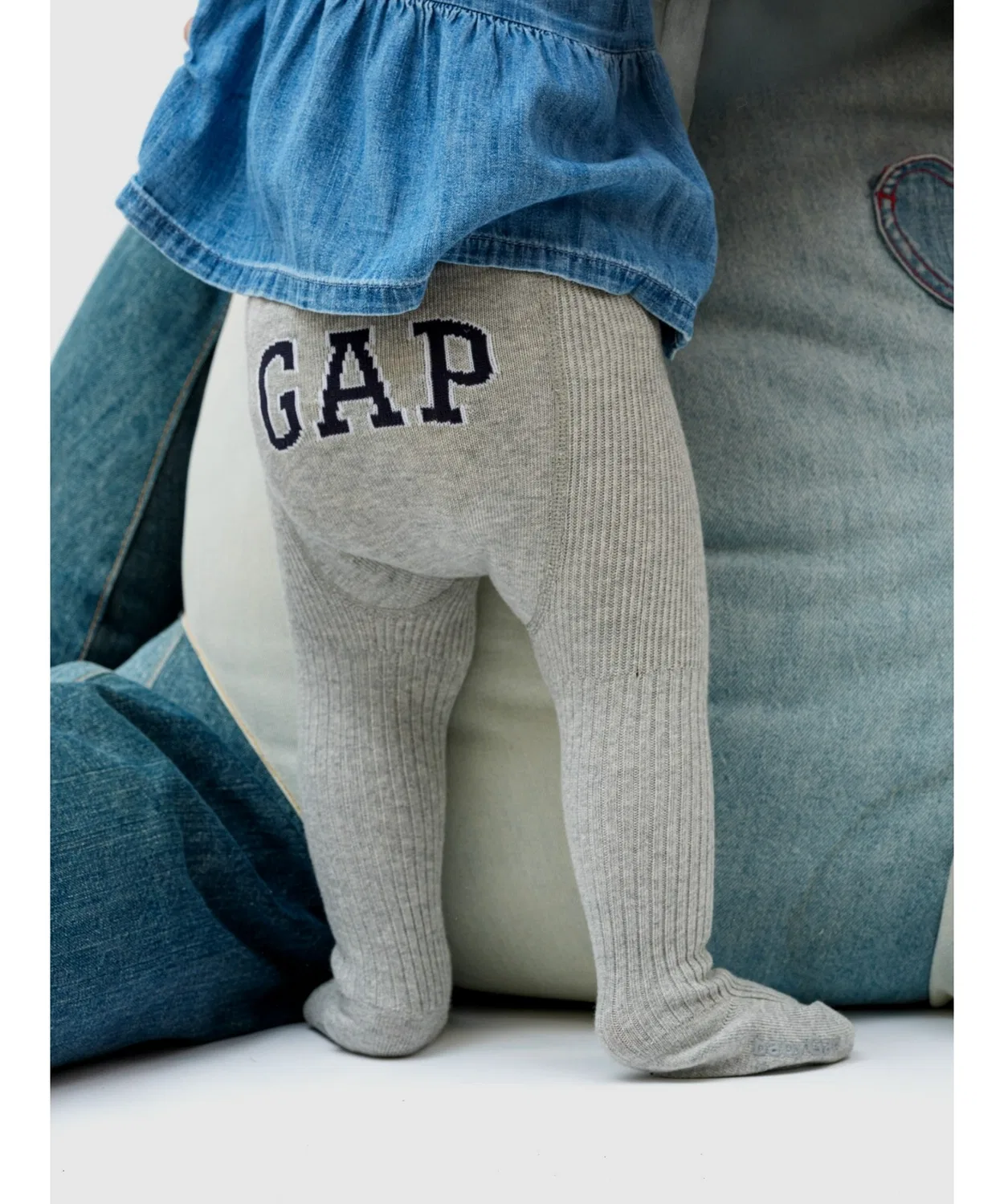 Детские колготки с принтом логотипа GAP, модель Cable Knit GAP, Light Grey