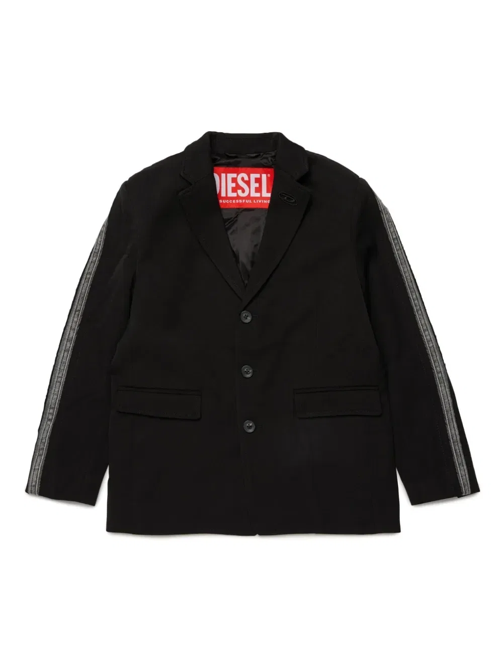Однобортный пиджак с джинсовой аппликацией Diesel Kids, черный
