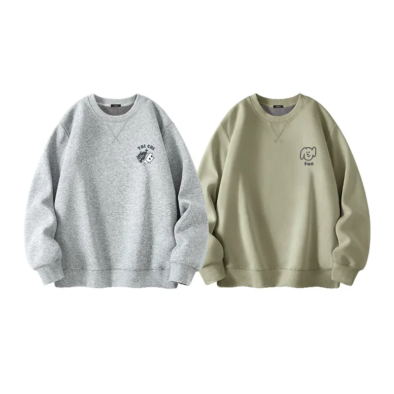 Детский свитшот на флисе с принтом MINISO, Heather Gray + Gray Pea Green
